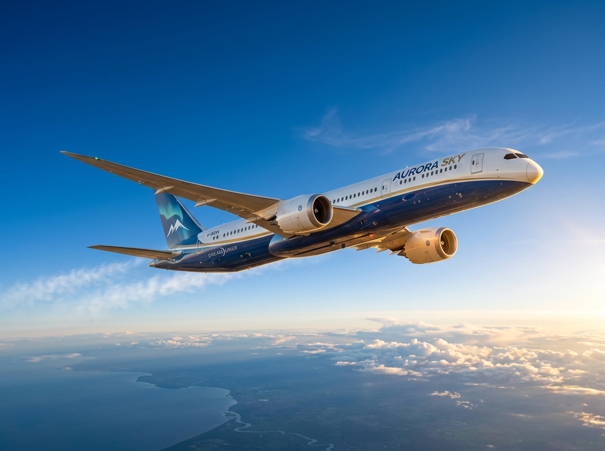 Commercial Boeing Dreamliner Jet Soaring in Flight